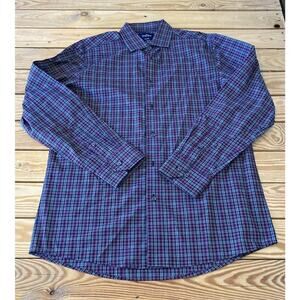 The Savile Row Check Button Up Shirt Size 16.5 Men’s Red Blue